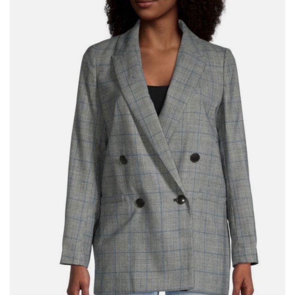 Madewell Caldwell Double-Breasted Wool Blend Blazer in Suiting Glen Plaid XL